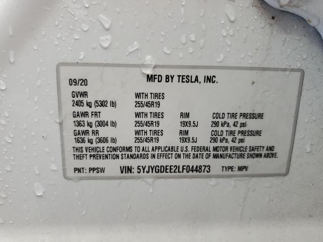 5YJYGDEE2LF044873 - 2020 TESLA MODEL Y WHITE photo 13