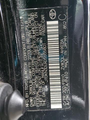 JTDKN3DUXD5555801 - 2013 TOYOTA PRIUS BLACK photo 12