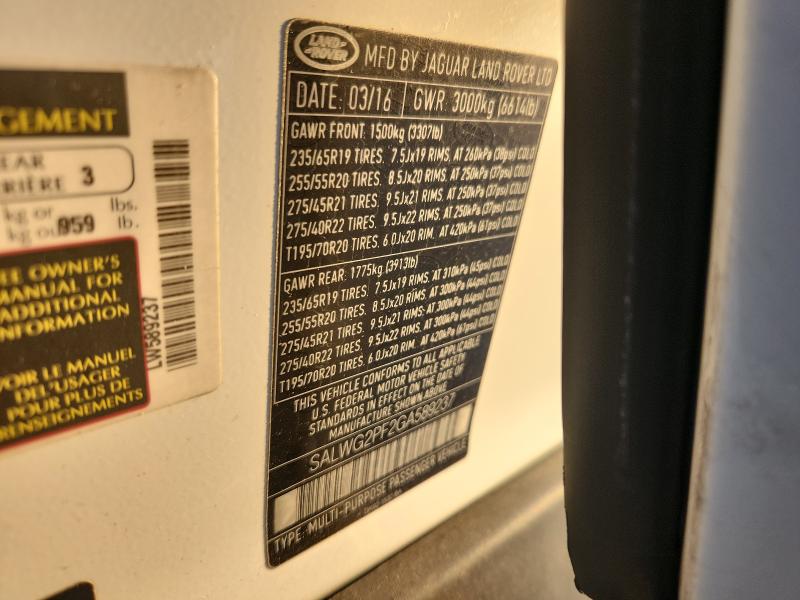 SALWG2PF2GA589237 - 2016 LAND ROVER RANGE ROVE SE WHITE photo 13