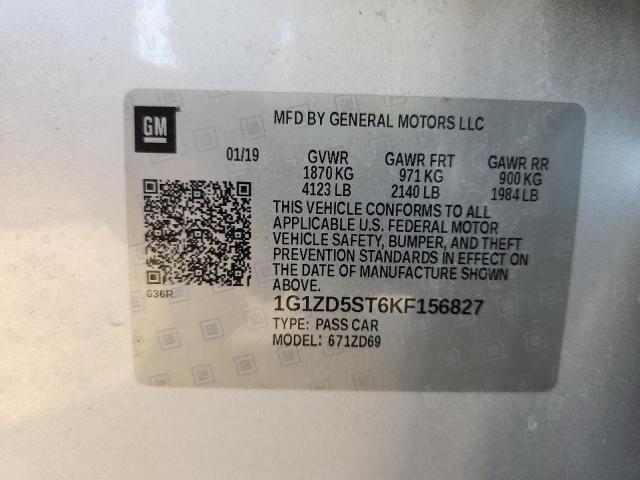 1G1ZD5ST6KF156827 - 2019 CHEVROLET MALIBU LT Argent photo 12