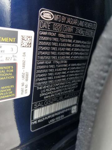 SALGS2RU8LA403337 - 2020 LAND ROVER RANGE ROVER HSE BLUE photo 12