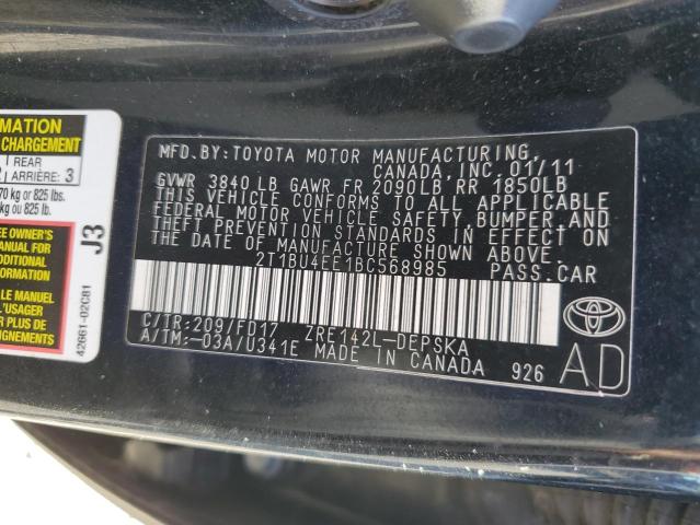 2T1BU4EE1BC568985 - 2011 TOYOTA COROLLA BASE 黑色 照片 12