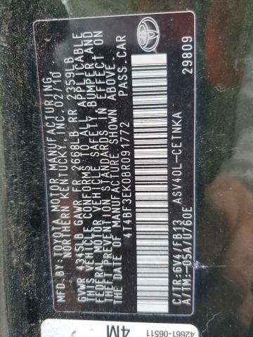 4T4BF3EK0BR091772 - 2011 TOYOTA CAMRY BASE GREEN photo 12