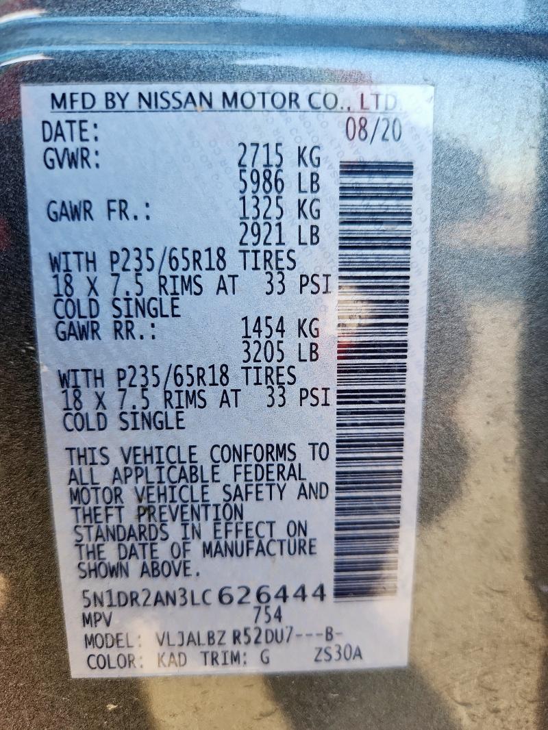 5N1DR2AN3LC626444 - 2020 NISSAN PATHFINDER S Gris photo 13