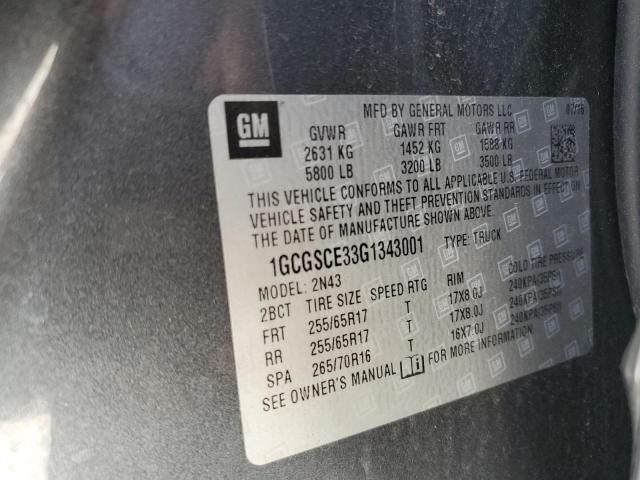 1GCGSCE33G1343001 - 2016 CHEVROLET COLORADO LT GRAY photo 13