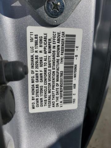 19XFB2F95CE017863 - 2012 HONDA CIVIC EXL ვერცხლისფერი ფოტო 12