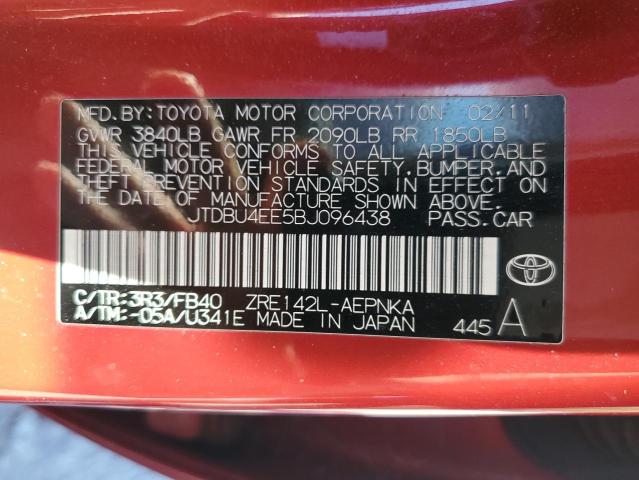 JTDBU4EE5BJ096438 - 2011 TOYOTA COROLLA BASE RED photo 12