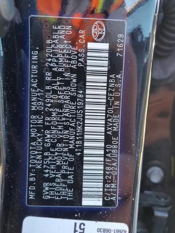 4T1B11HK2JU519784 - 2018 TOYOTA CAMRY L BLACK photo 13