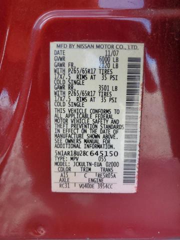 5N1AR18U28C645150 - 2008 NISSAN PATHFINDER S RED photo 13