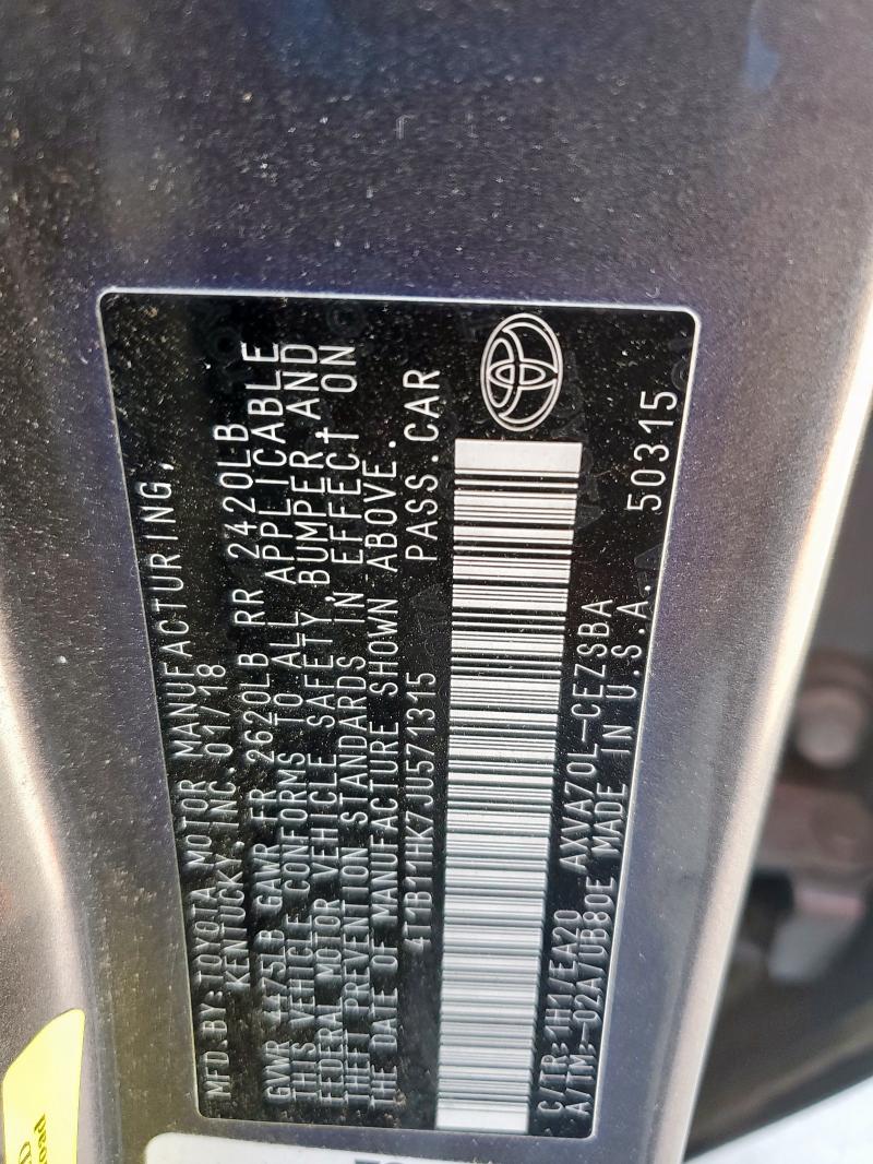 4T1B11HK7JU571315 - 2018 TOYOTA CAMRY L GRAY photo 13