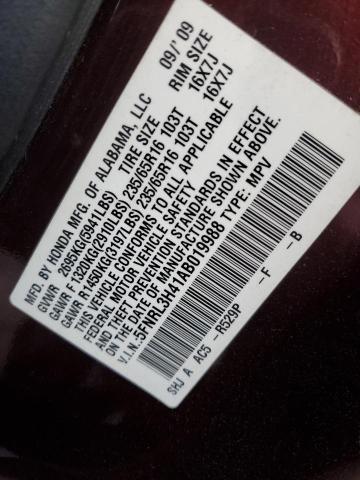 5FNRL3H41AB019988 - 2010 HONDA ODYSSEY EX BURGUNDY photo 13