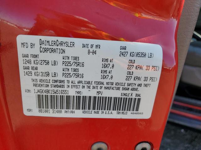 1J4GK48K15W516551 - 2005 JEEP LIBERTY SPORT RED photo 12