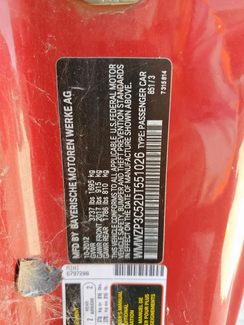 WMWZP3C52DT551026 - 2013 MINI COOPER S RED photo 12
