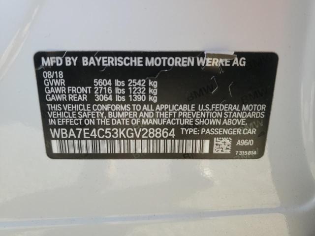WBA7E4C53KGV28864 - 2019 BMW 740 XI WHITE photo 12