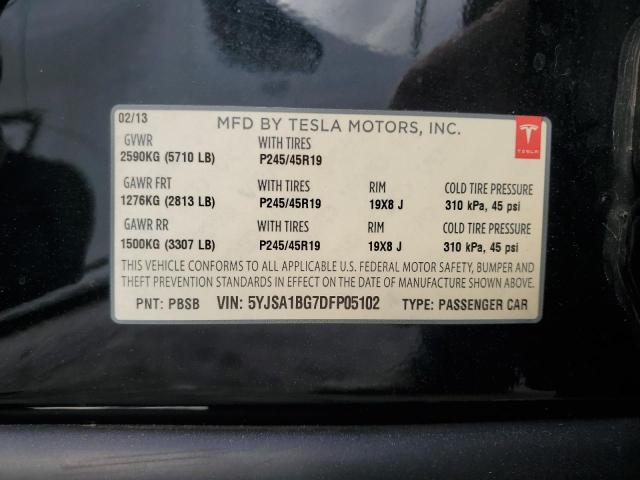 5YJSA1BG7DFP05102 - 2013 TESLA MODEL S BLACK photo 12