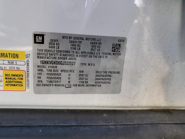 1GNKVGKD6GJ322527 - 2016 CHEVROLET TRAVERSE LT Ақ фото 13