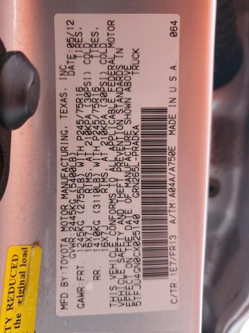 5TFJU4GN0CX025140 - 2012 TOYOTA TACOMA DOUBLE CAB PRERUNNER GRAY photo 12