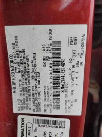 3LN6L2JK4DR814098 - 2013 LINCOLN MKZ BURGUNDY photo 12