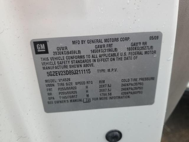 5GZEV23D89J211115 - 2009 SATURN OUTLOOK XR თეთრი ფოტო 13