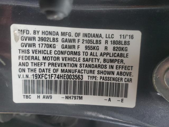 19XFC1F74HE003563 - 2017 HONDA CIVIC EXL GRAY photo 13