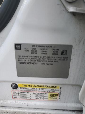 1G1ZC5E00CF149748 - 2012 CHEVROLET MALIBU 1LT WHITE photo 12