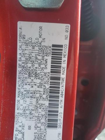 3TMJU4GN5AM098992 - 2010 TOYOTA TACOMA DOUBLE CAB PRERUNNER RED photo 12