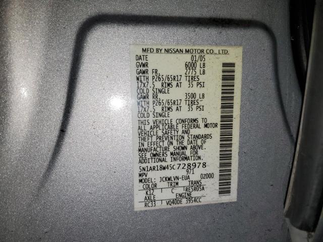 5N1AR18W45C728978 - 2005 NISSAN PATHFINDER LE ვერცხლისფერი ფოტო 13