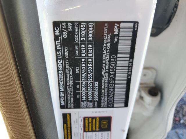 4JGDA5HB6FA455080 - 2015 MERCEDES-BENZ ML 350 4MATIC WHITE photo 14