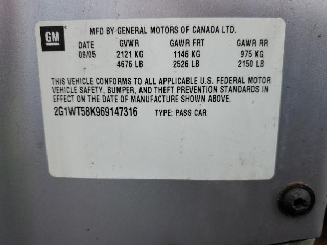 2G1WT58K969147316 - 2006 CHEVROLET IMPALA LT Күміс фото 12