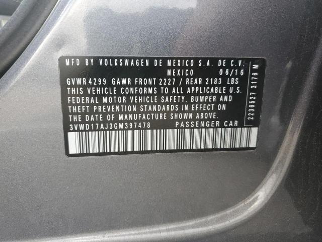 3VWD17AJ3GM397478 - 2016 VOLKSWAGEN JETTA SPORT GRAY photo 12