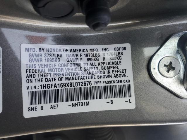 1HGFA169X8L072676 - 2008 HONDA CIVIC EXL 灰色 照片 12