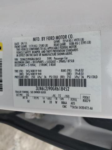 3LN6L2J90GR618452 - 2016 LINCOLN MKZ WHITE photo 12