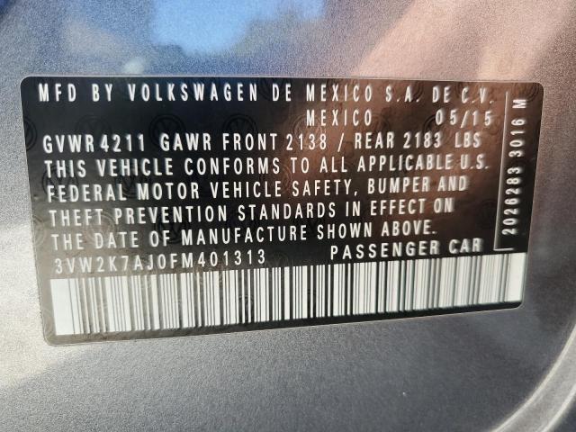 3VW2K7AJ0FM401313 - 2015 VOLKSWAGEN JETTA BASE GRAY photo 12