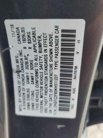 2HGFC2F83KH511227 - 2019 HONDA CIVIC SPORT GRAY photo 12