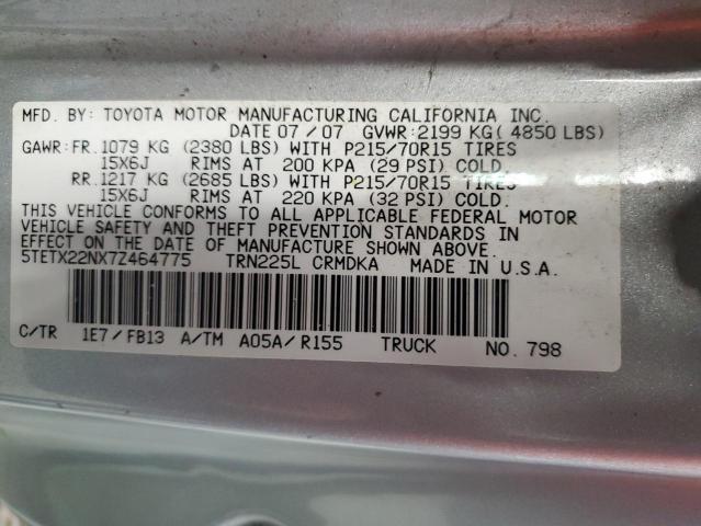 5TETX22NX7Z464775 - 2007 TOYT TACOMA ACCESS CAB فضي صورة 13