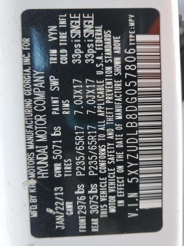 5XYZUDLB8DG057806 - 2013 HYUNDAI SANTA FE S 白色 照片 13