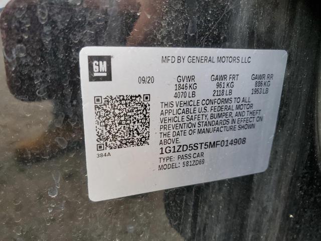 1G1ZD5ST5MF014908 - 2021 CHEV MALIBU LT BLACK photo 13