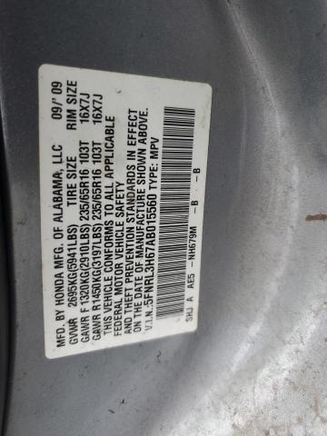5FNRL3H67AB015560 - 2010 HONDA ODYSSEY EXL SILVER photo 13