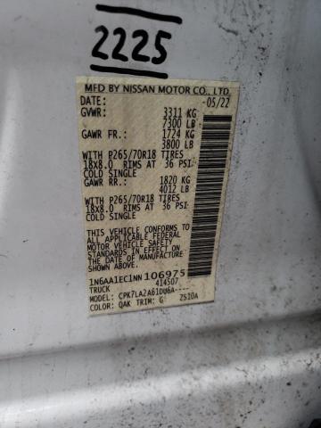 1N6AA1EC1NN106975 - 2022 NISSAN TITAN S WHITE photo 12