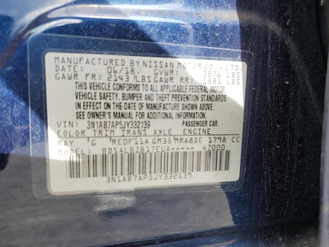 3N1AB7AP5JY332139 - 2018 NISSAN SENTRA S BLUE photo 12