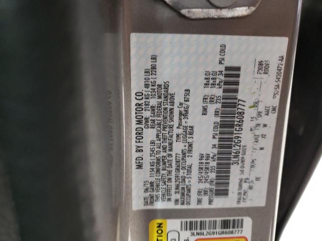 3LN6L2G91GR608777 - 2016 LINCOLN MKZ GRAY photo 12