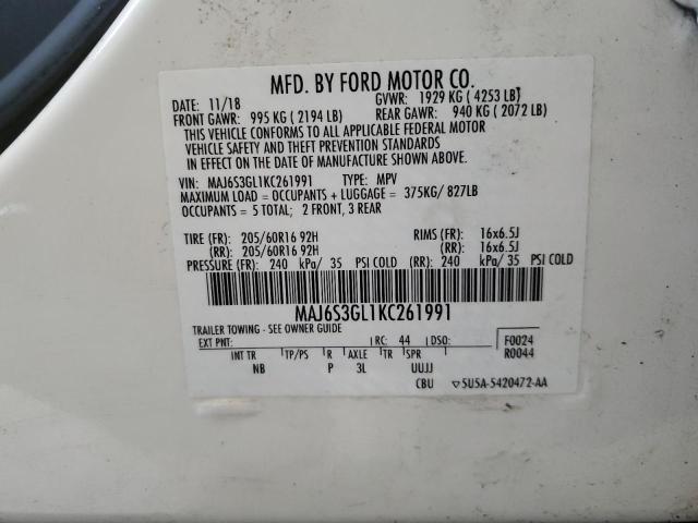 MAJ6S3GL1KC261991 - 2019 FORD ECOSPORT SE WHITE photo 14