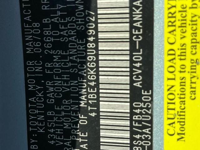 4T1BE46K69U849027 - 2009 TOYOTA CAMRY BASE Mavi foto 10