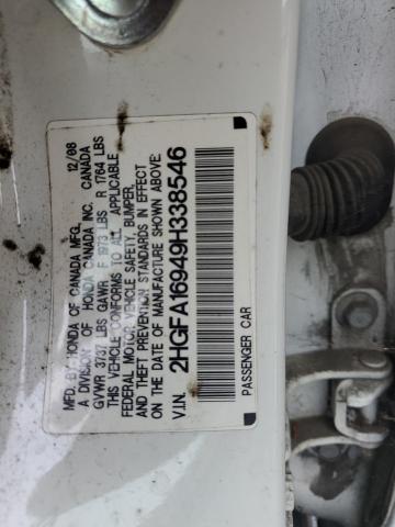 2HGFA16949H338546 - 2009 HONDA CIVIC EXL 白色 照片 12