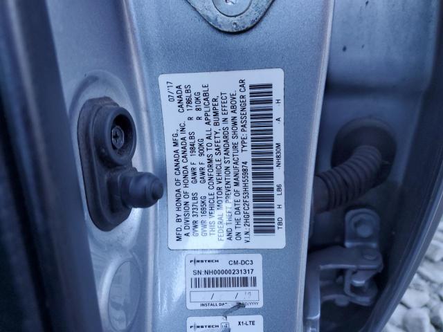 2HGFC2F53HH559874 - 2017 HONDA CIVIC LX SILVER photo 12
