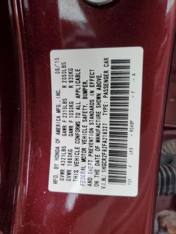 1HGCR2F82FA218327 - 2015 HONDA ACCORD EXL BURGUNDY photo 12