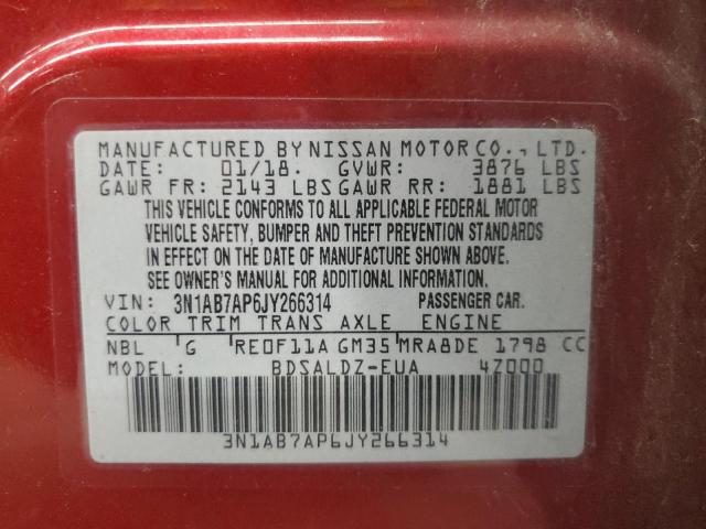 3N1AB7AP6JY266314 - 2018 NISSAN SENTRA S 勃艮第红 照片 12