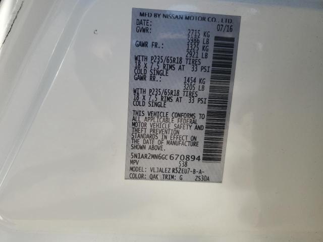 5N1AR2MN6GC670894 - 2016 NISSAN PATHFINDER S WHITE photo 13