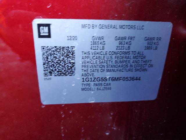 1G1ZG5ST6MF053644 - 2021 CHEVROLET MALIBU RS 红色 照片 12