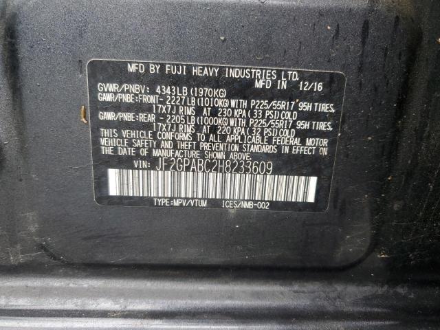 JF2GPABC2H8233609 - 2017 SUBARU CROSSTREK PREMIUM GRAY photo 12